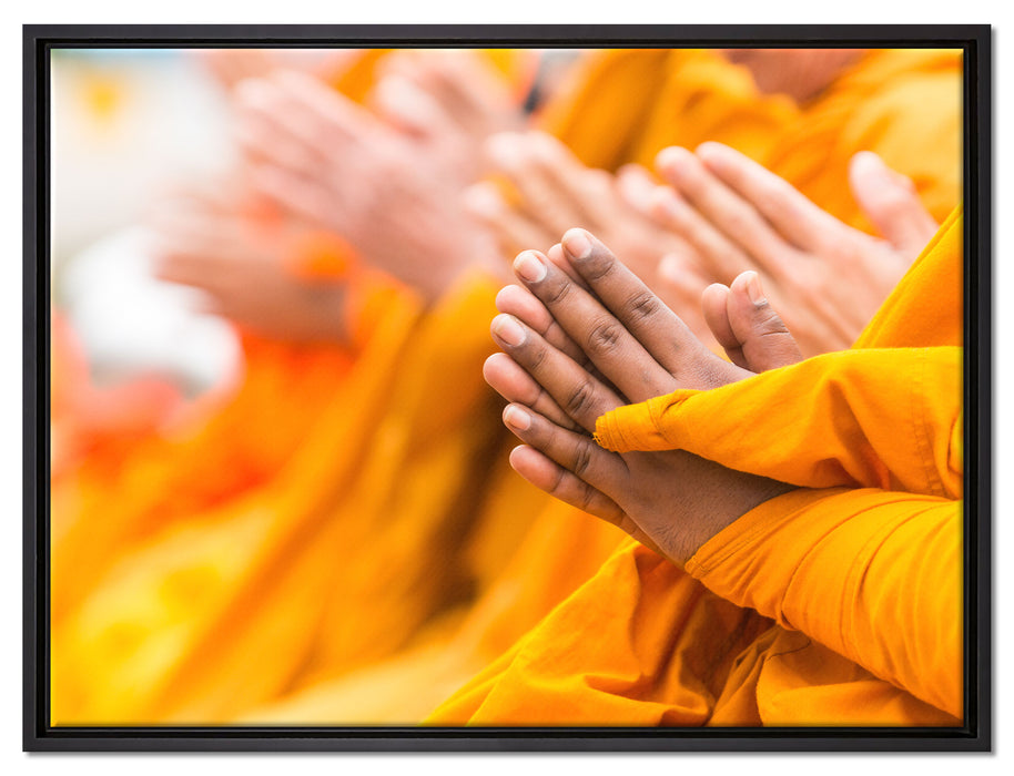 Betende Hände Mönche Tibet auf Leinwandbild gerahmt Größe 80x60
