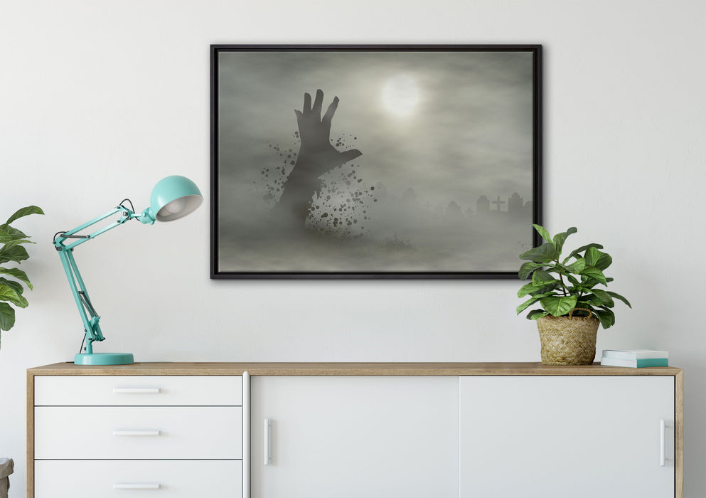 Zombie Erwachen auf Leinwandbild gerahmt verschiedene Größen im Wohnzimmer
