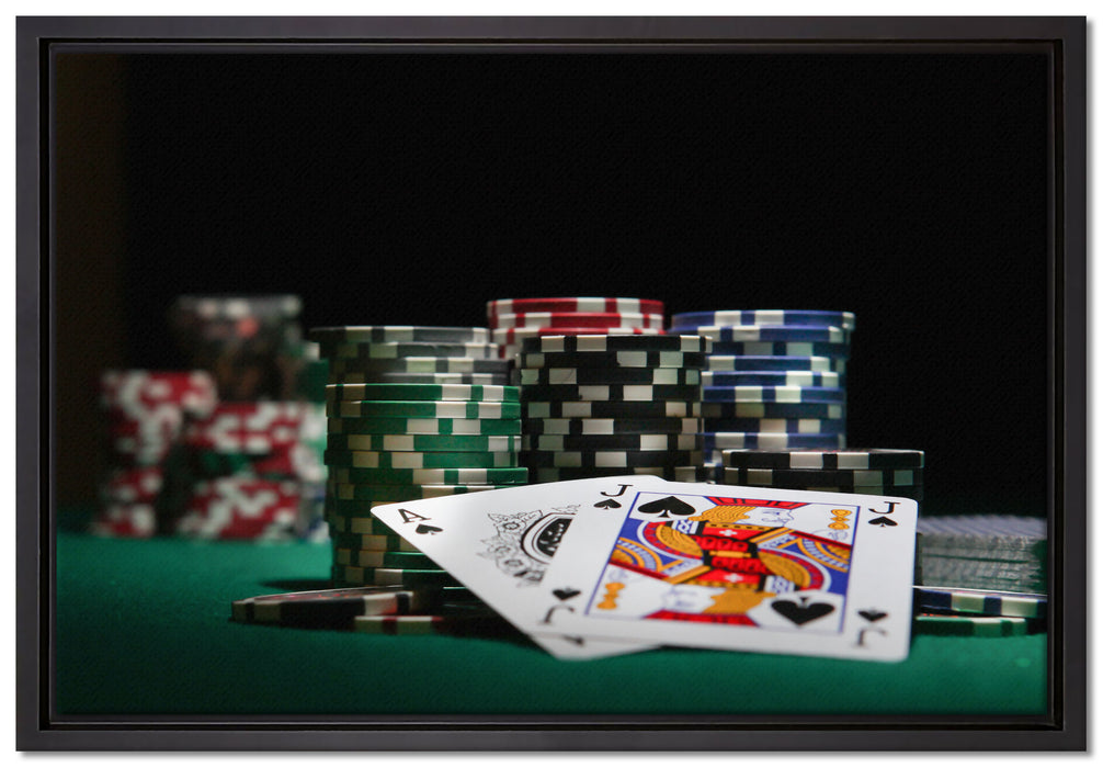 Pokertisch Las Vegas auf Leinwandbild gerahmt Größe 60x40