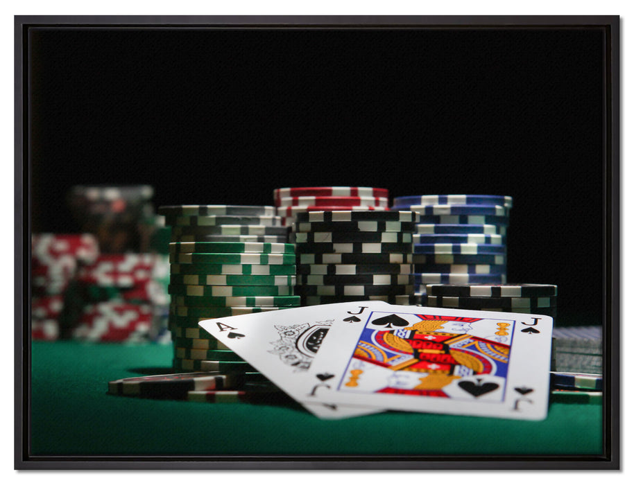 Pokertisch Las Vegas auf Leinwandbild gerahmt Größe 80x60