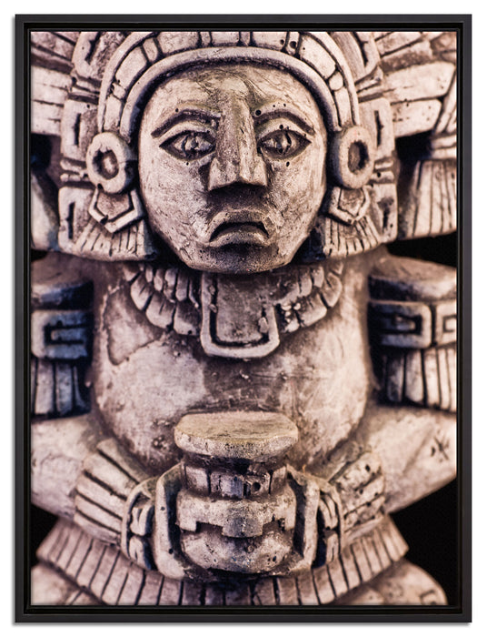 kleine Maya Skulptur auf Leinwandbild gerahmt Größe 80x60