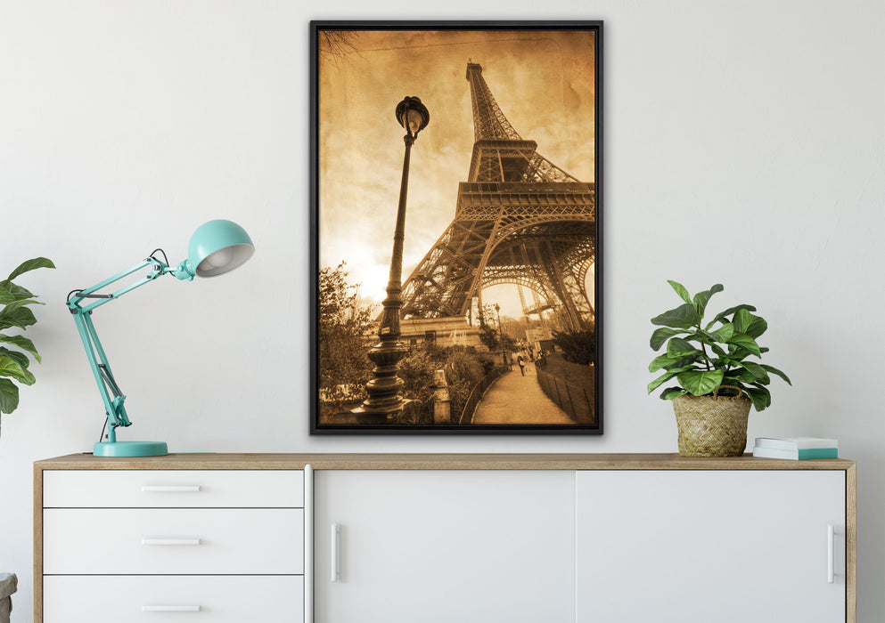 Pariser Eifelturm Retro auf Leinwandbild gerahmt verschiedene Größen im Wohnzimmer