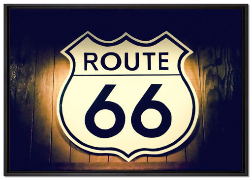 Modernes Route 66 Schild auf Leinwandbild gerahmt Größe 100x70