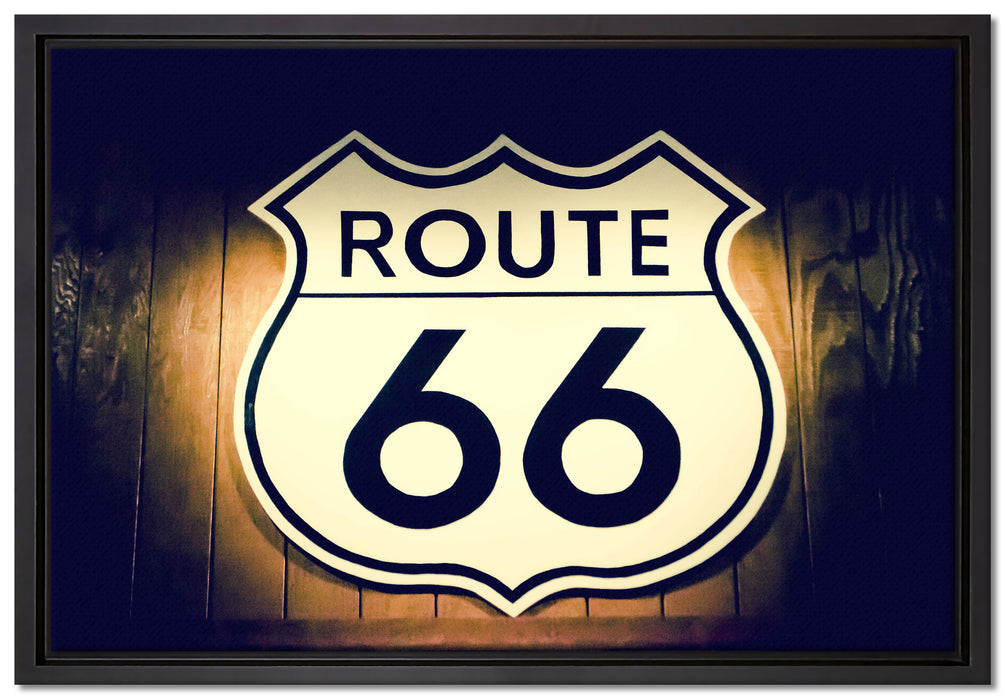 Modernes Route 66 Schild auf Leinwandbild gerahmt Größe 60x40