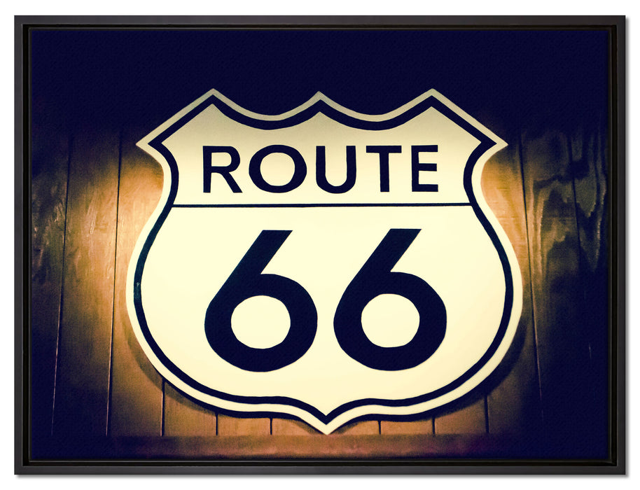 Modernes Route 66 Schild auf Leinwandbild gerahmt Größe 80x60