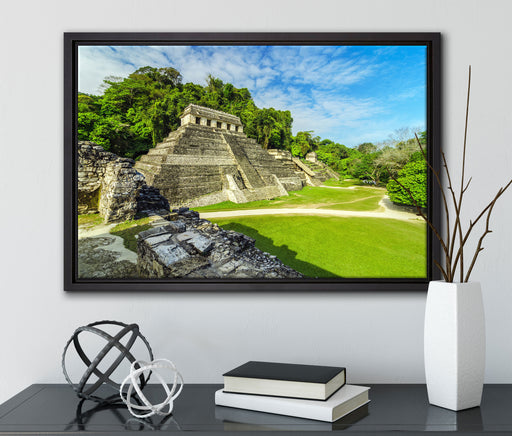 Maya Pyramiden aus Palenque auf Leinwandbild gerahmt mit Kirschblüten