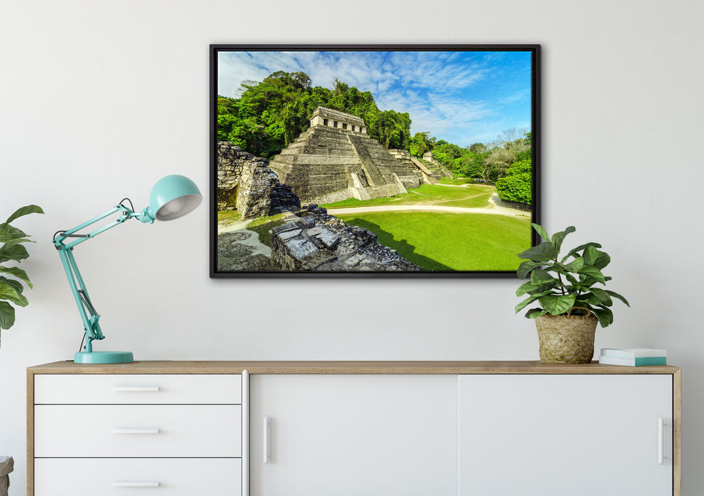 Maya Pyramiden aus Palenque auf Leinwandbild gerahmt verschiedene Größen im Wohnzimmer