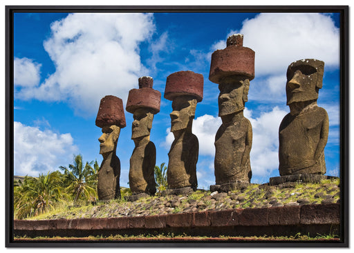 Moai Statuen Osterinseln auf Leinwandbild gerahmt Größe 100x70