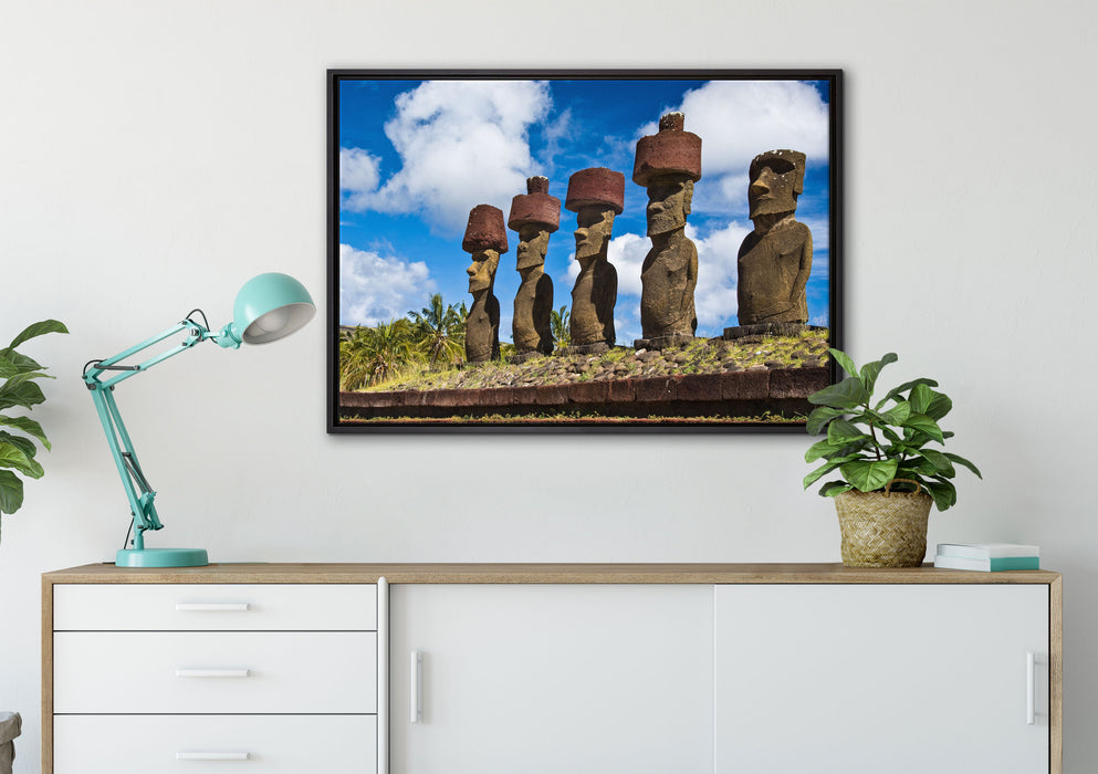 Moai Statuen Osterinseln auf Leinwandbild gerahmt verschiedene Größen im Wohnzimmer