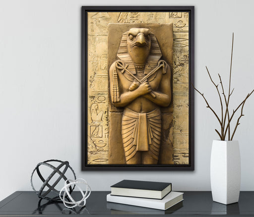 Ägyptischer Gott Horus auf Leinwandbild gerahmt mit Kirschblüten