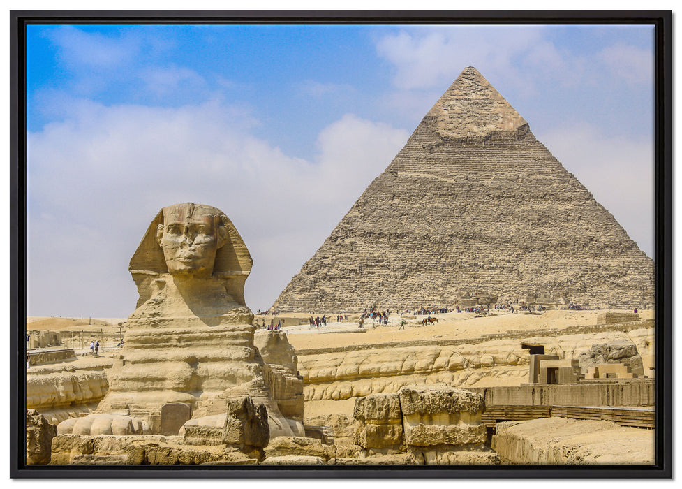 Sphinx von Gizeh mit Pyramide auf Leinwandbild gerahmt Größe 100x70