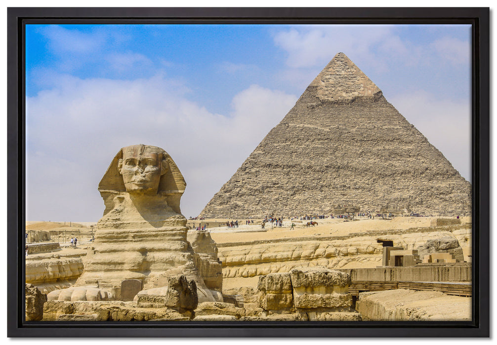 Sphinx von Gizeh mit Pyramide auf Leinwandbild gerahmt Größe 60x40