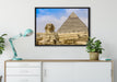 Sphinx von Gizeh mit Pyramide auf Leinwandbild gerahmt verschiedene Größen im Wohnzimmer