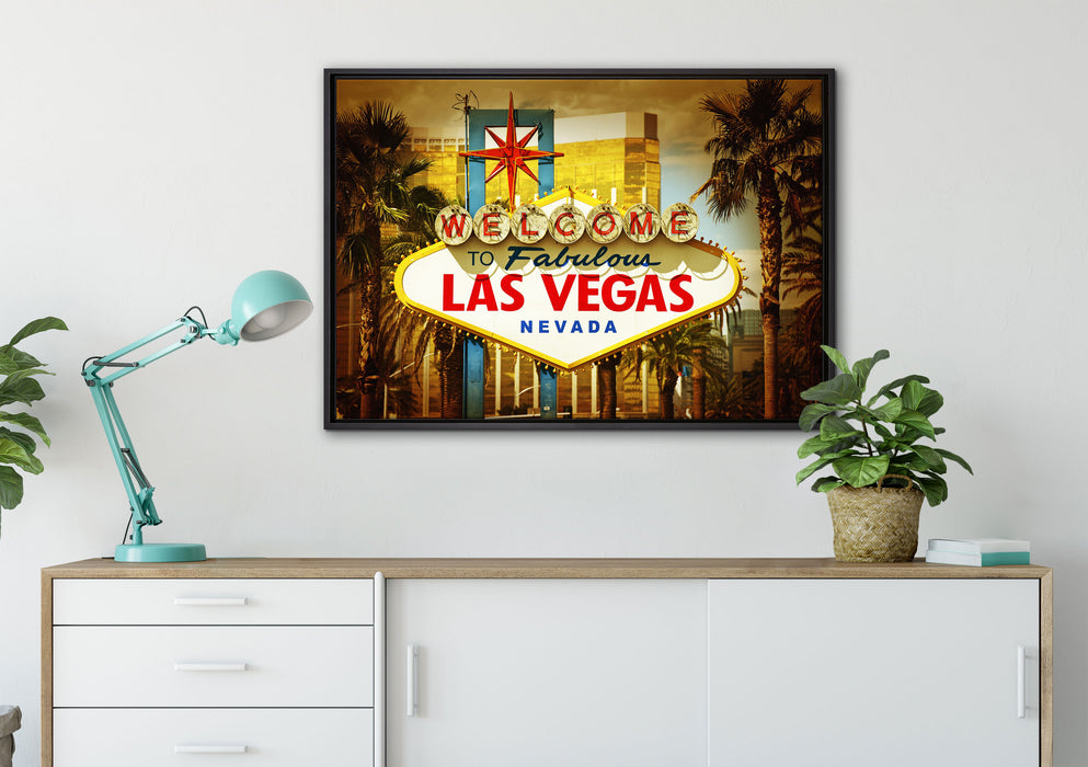 Las Vegas Ortseingangsschild auf Leinwandbild gerahmt verschiedene Größen im Wohnzimmer
