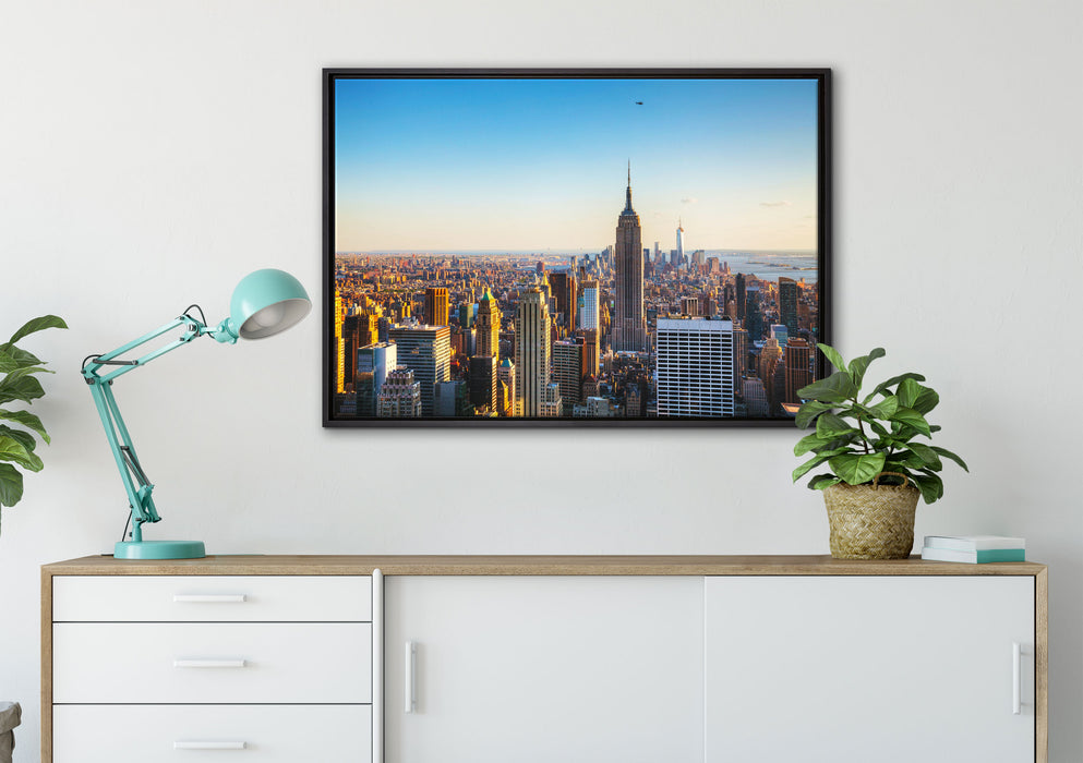 Empire State Building in New York auf Leinwandbild gerahmt verschiedene Größen im Wohnzimmer