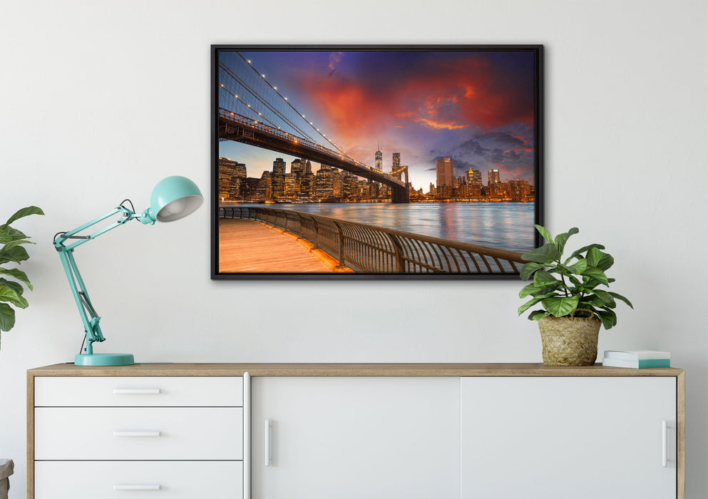 Brooklyn Bridge Park New York auf Leinwandbild gerahmt verschiedene Größen im Wohnzimmer