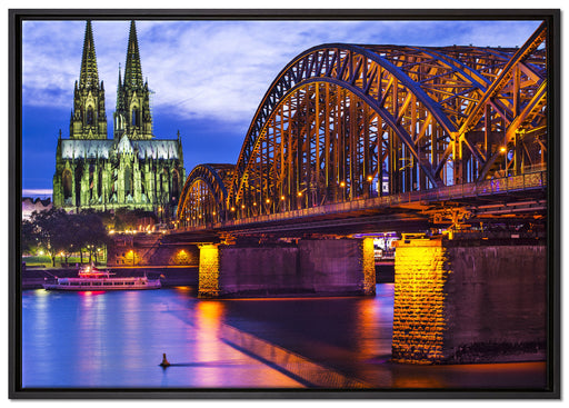Hohenzollernbrücke bei Nacht auf Leinwandbild gerahmt Größe 100x70