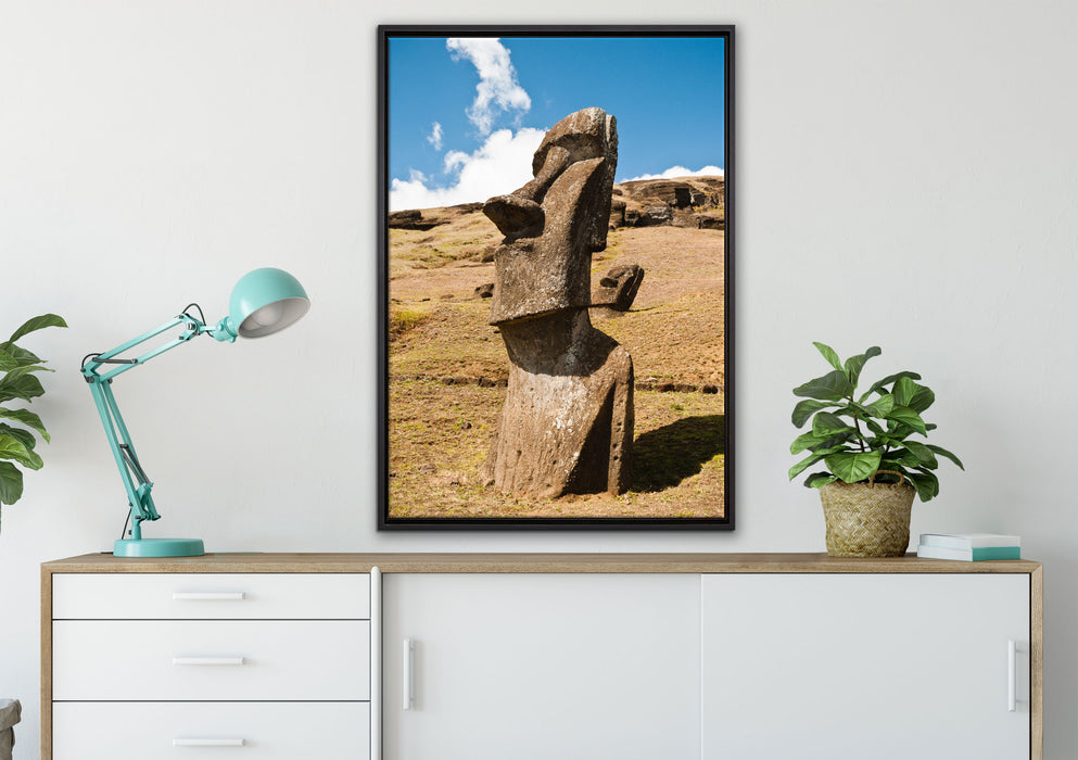 Moai Statue auf den Osterinseln auf Leinwandbild gerahmt verschiedene Größen im Wohnzimmer