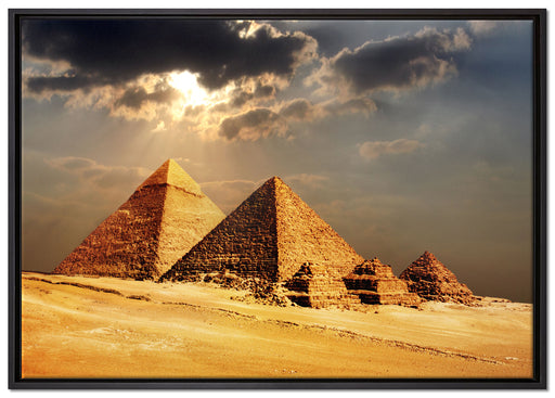 Pyramiden von Gizeh im Sonnenlicht auf Leinwandbild gerahmt Größe 100x70
