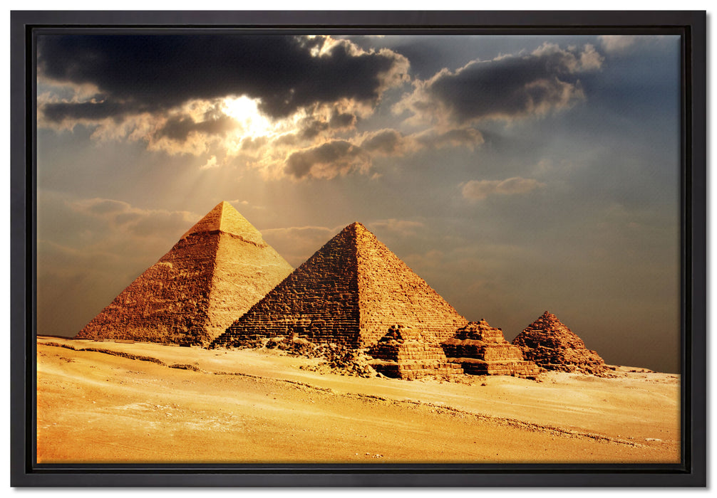 Pyramiden von Gizeh im Sonnenlicht auf Leinwandbild gerahmt Größe 60x40
