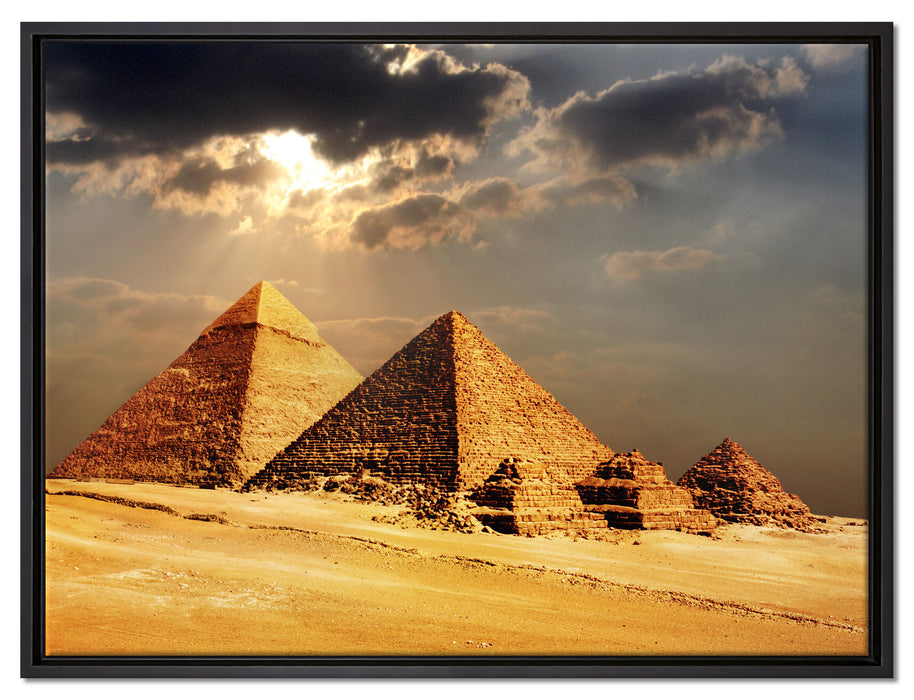 Pyramiden von Gizeh im Sonnenlicht auf Leinwandbild gerahmt Größe 80x60