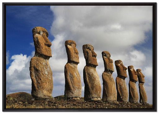 Moai Statuen auf den Osterinseln auf Leinwandbild gerahmt Größe 100x70