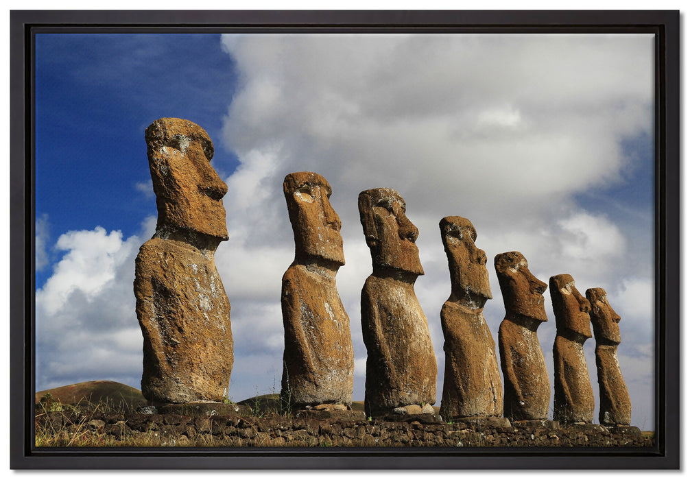 Moai Statuen auf den Osterinseln auf Leinwandbild gerahmt Größe 60x40
