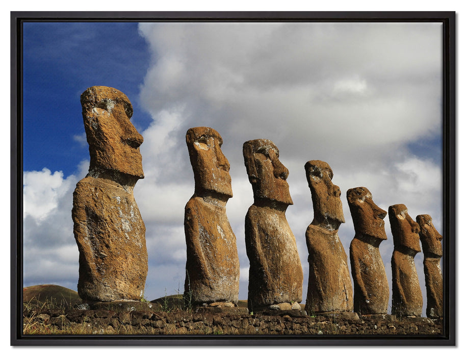 Moai Statuen auf den Osterinseln auf Leinwandbild gerahmt Größe 80x60