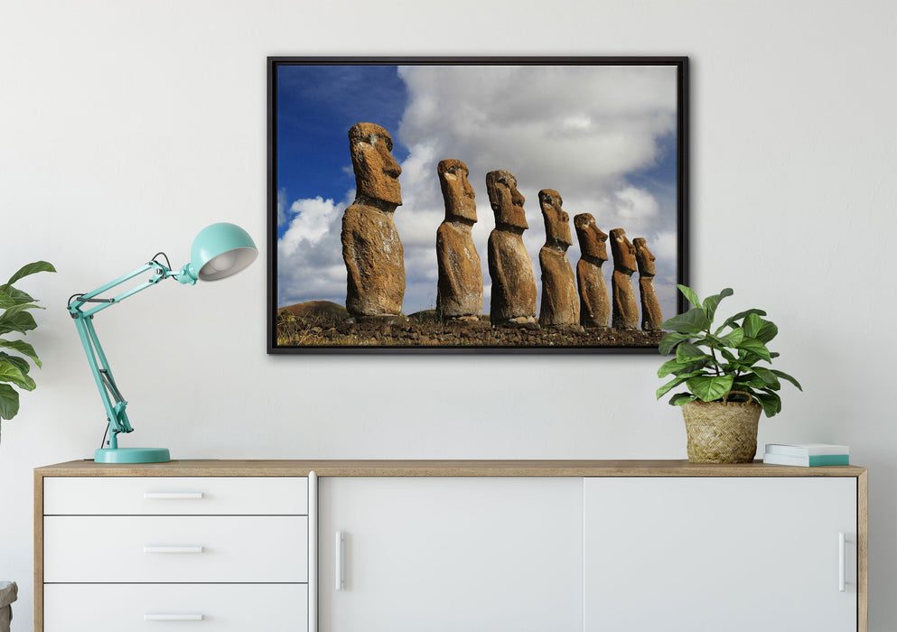 Moai Statuen auf den Osterinseln auf Leinwandbild gerahmt verschiedene Größen im Wohnzimmer