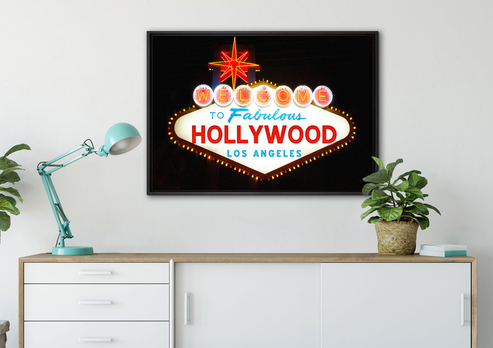 Hollywood Ortseingangsschild auf Leinwandbild gerahmt verschiedene Größen im Wohnzimmer