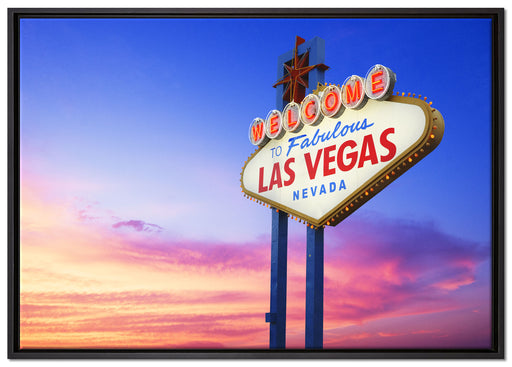 Las Vegas Schild in der Dämmerung auf Leinwandbild gerahmt Größe 100x70