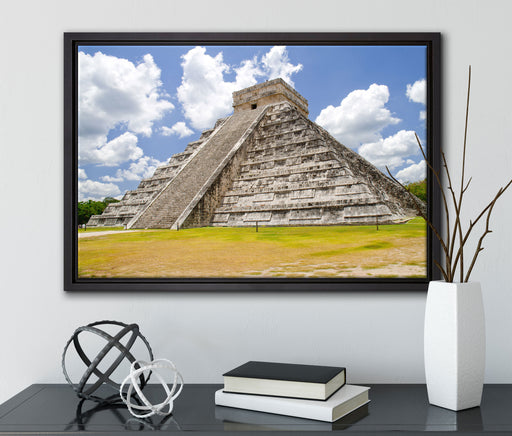 Maya Pyramide in Mexico auf Leinwandbild gerahmt mit Kirschblüten