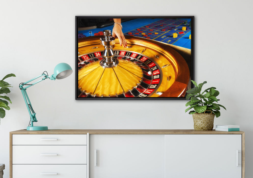 Roulette Tisch in Las Vegas auf Leinwandbild gerahmt verschiedene Größen im Wohnzimmer