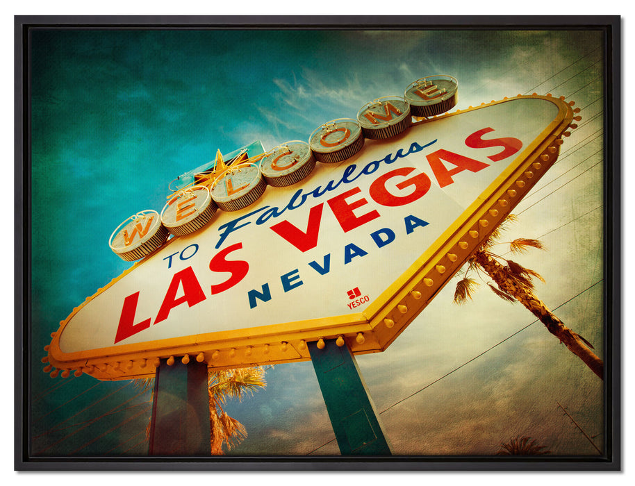Las Vegas Retro Look auf Leinwandbild gerahmt Größe 80x60