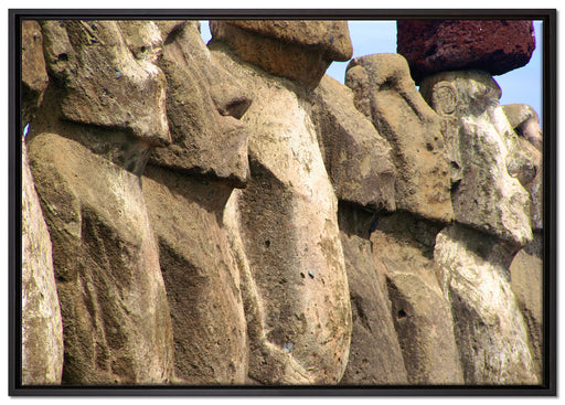 Osterinseln Statuen Detailansicht auf Leinwandbild gerahmt Größe 100x70