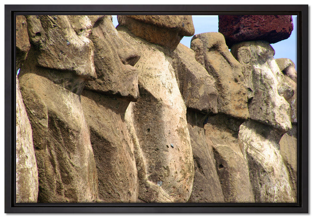 Osterinseln Statuen Detailansicht auf Leinwandbild gerahmt Größe 60x40