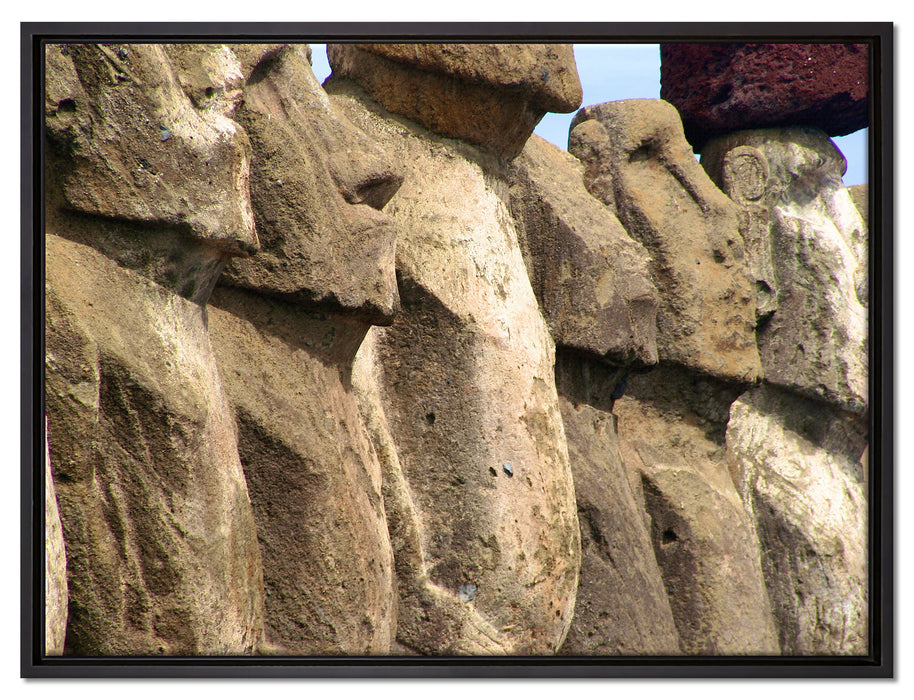Osterinseln Statuen Detailansicht auf Leinwandbild gerahmt Größe 80x60