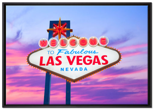 Las Vegas Ortsschild abends auf Leinwandbild gerahmt Größe 100x70