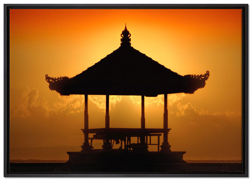 Pagode in Bali im Sonnenuntergang auf Leinwandbild gerahmt Größe 100x70