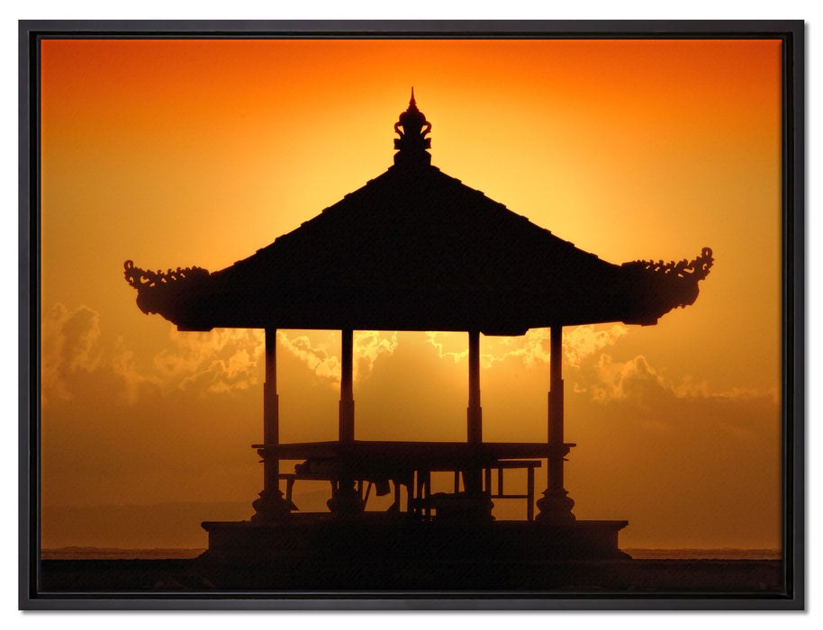Pagode in Bali im Sonnenuntergang auf Leinwandbild gerahmt Größe 80x60