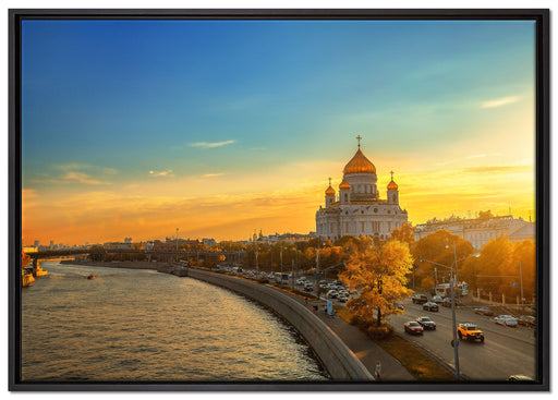Sonnenuntergang in Moskau auf Leinwandbild gerahmt Größe 100x70