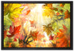 Fliegende bunte Herbstblätter auf Leinwandbild gerahmt Größe 60x40