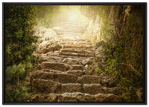 Schöne alte Steintreppe auf Leinwandbild gerahmt Größe 100x70