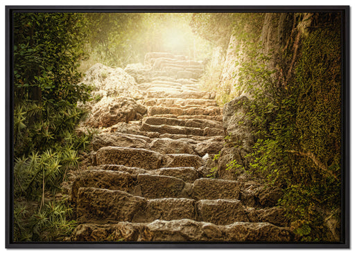 Schöne alte Steintreppe auf Leinwandbild gerahmt Größe 100x70