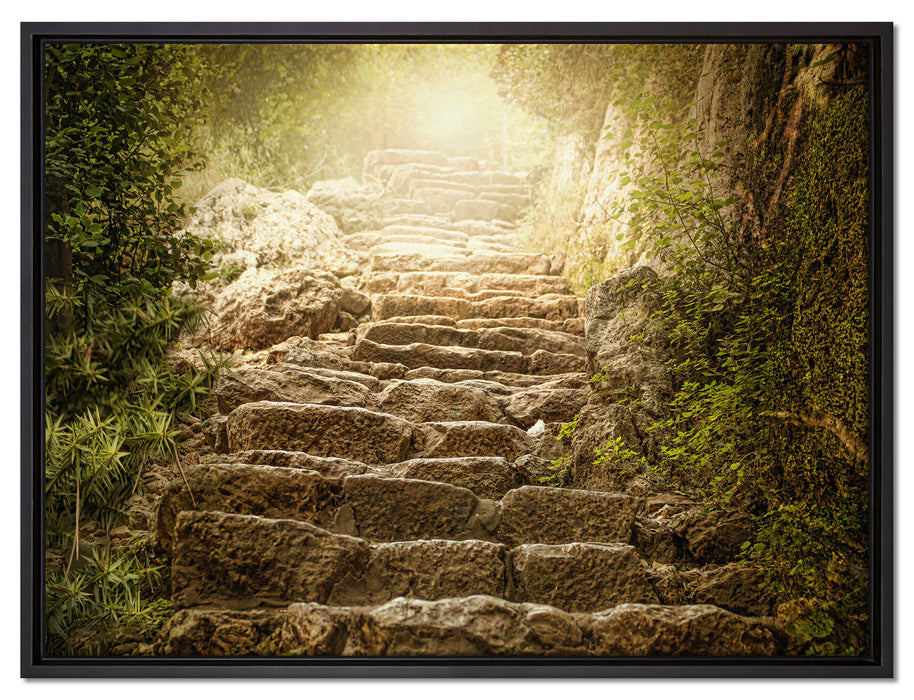 Schöne alte Steintreppe auf Leinwandbild gerahmt Größe 80x60
