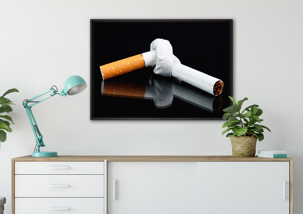 Zigarette mit Knoten Don't Smoke auf Leinwandbild gerahmt verschiedene Größen im Wohnzimmer