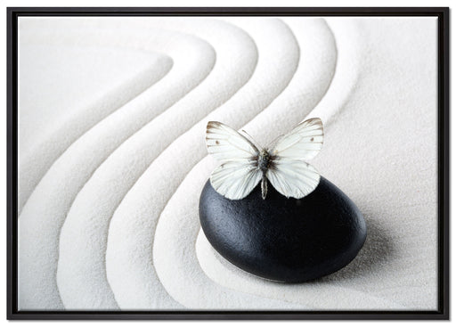 Schmetterling auf Zen Stein auf Leinwandbild gerahmt Größe 100x70