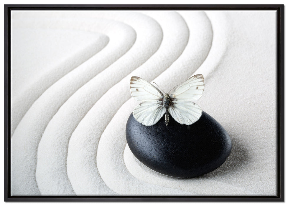 Schmetterling auf Zen Stein auf Leinwandbild gerahmt Größe 100x70