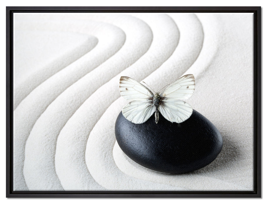 Schmetterling auf Zen Stein auf Leinwandbild gerahmt Größe 80x60