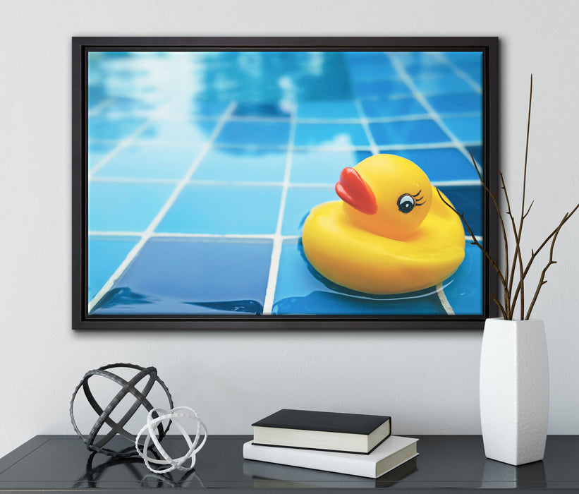 Quietsche Ente im Bad auf Leinwandbild gerahmt mit Kirschblüten